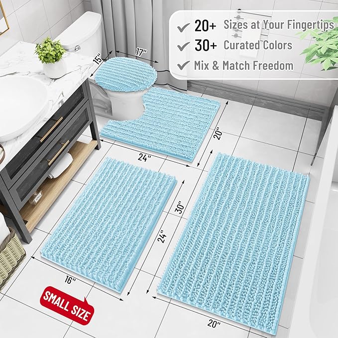 Arotive Luxury Chenille Bathroom Rug Mat, Extra Soft Thick Absorbent Shaggy Bath Rugs, Non-Slip Machine Wash Dry, Plush Bath Mats for Bathroom, Shower and Tub, 36x24, Blue