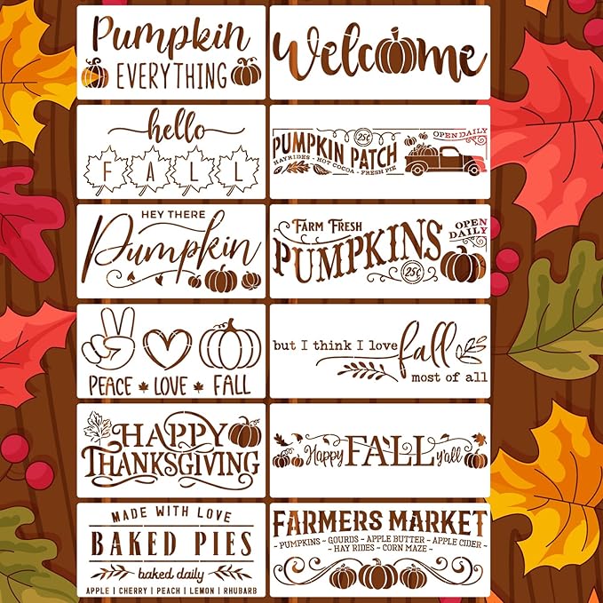 Fall Stencils for Painting on Wood Pumpkin Thanksgiving Stencil Reusable Hello Fall Stencils for Door Mats Porch Hanger Wood Sign Decor