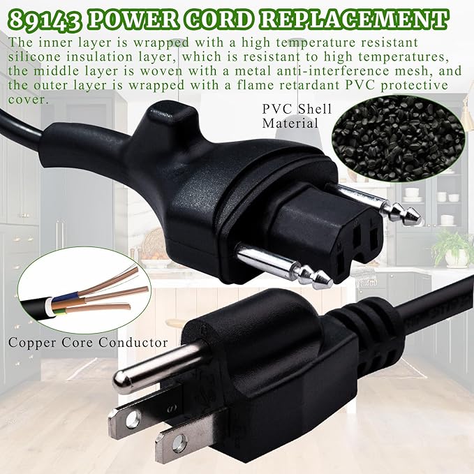 Immersion Blender Power Cord Replacement Replace 89143 Fit for Robot Coupe Blenders MP Series MP350 MP450 MP550 MP600 MP800 Turbo Combi Series C Blender Extended Cords Parts 3-pin Plug 150" Black