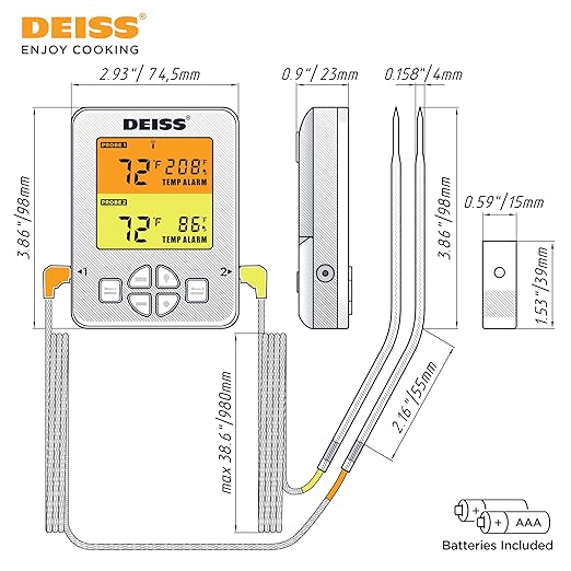 Deiss PRO Bluetooth Meat Thermometer Wireless – Digital Cooking Thermometer with 2 Probes, Oven Thermometer for Smoker Grill BBQ, Wireless Meat Thermometer for Grilling, Kitchen Food