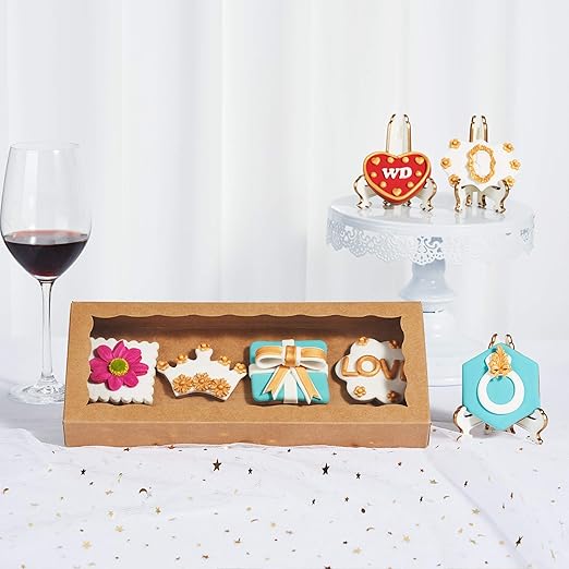 24PCS 12 x 5 x 1.5 inches Auto-Popup One Piece Premium Cookies Boxes, Kraft Brown Macaron Boxes Packaing, Bakery Box for Holiday Cookie Gift Sets