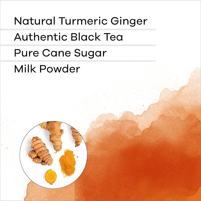 QuikTea Turmeric Ginger Chai Tea Latte - 10 Count Single Box - All Natural Preservative Free Authentic Instant Chai from Assam