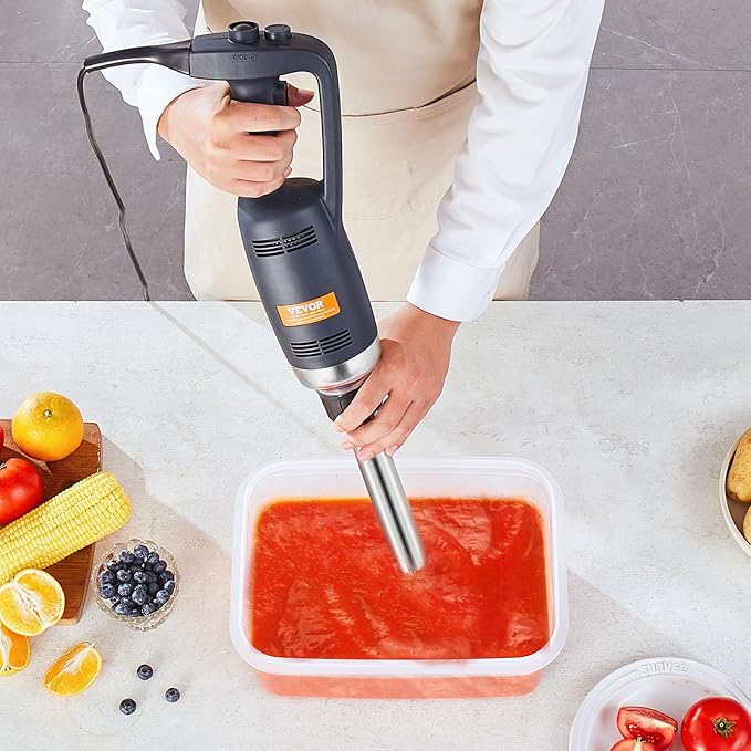 VEVOR Commercial Immersion Blender, 350W Heavy Duty Hand Mixer, 12 inch Stepless Variable Speed Mixer with Stainless Steel Blade, Multi-Purpose Portable Mixer for Soup, Sauces, Mashed Potatoes, Cream