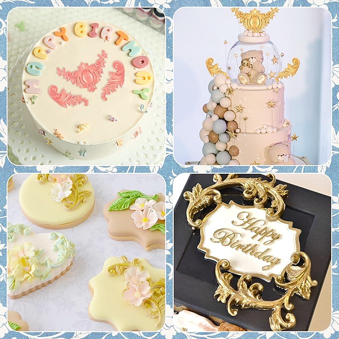 3 Packs Baroque Silicone Molds Scroll Silicone Baroque Mold Clay Molds Fondant Molds Border Fondant Mold Wedding Birthday Cake Decoration