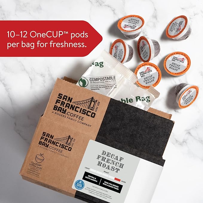 San Francisco Bay Compostable Coffee Pods - DECAF French Roast (80 Ct) K Cup Compatible including Keurig 2.0, Dark Roast, Swiss Water Processed