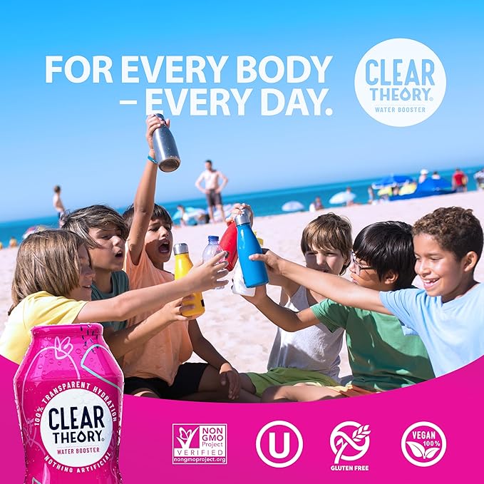 Clear Theory Water Flavoring Drops with Electrolytes, Water Enhancer Liquid Flavored Water Drink Mix, Hydration for Kids, Vegan, Gluten Free, Low Calorie, 6 Pack (Fruit Punch, Blue Raspberry & Watermelon Berry)