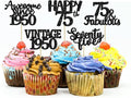 Gyufise 30 Pack black Glitter 75th Birthday Cupcake Toppers Vintage 1950 Cake Toppers Hello 75 Cake Topper Sixty Five 75 & Fabulous Cupcake Picks 75th Birthday Cake Decorations Supplies