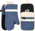 Oven Mitts and PotHolders Sets, 4 Pcs Kitchen Oven Glove High Heat Resistant 400°F Pot Holders for Kitchen, Non-Slip Neoprene Oven Mitts are Suitable for Cooking, Baking (Blue)