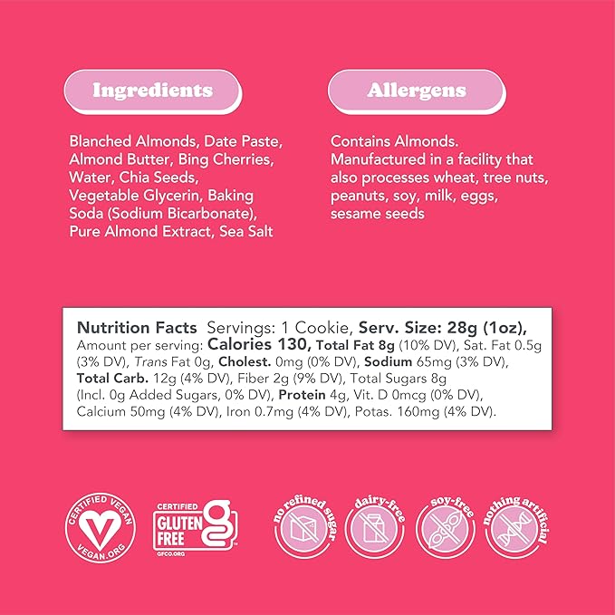 Love + Chew Superfood Soft Baked MINI Cookies, Cherry Almond Flavor, Plant Based Cookie Made With Chia Seeds, Almonds & Cherries for Kids and Adults, Vegan Snacks, Gluten Free, Paleo, Non GMO, 80 Pack