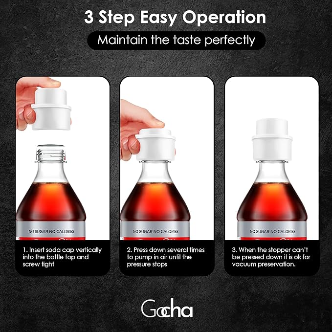 GOCHA | 2 PCS Vacuum Soda Bottle Stopper | Silicone Fizz Keeper | Carbonation Preserver for Soft Drinks & Beverages | Universal Leak-Proof Bottle Cap | (White)