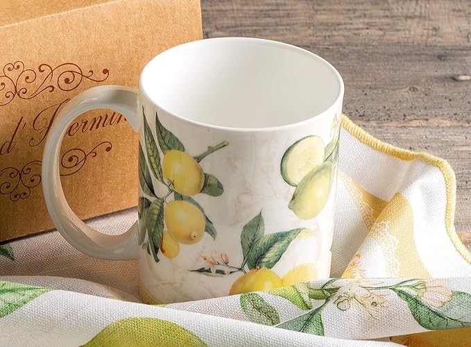 Maison d' Hermine Coffee Mug with Handles Fine Bone China Mugs Pack of Two Tea Cups for Hot Beverages Cappuccino Latte Home Restaurant Office Perfect for Gift (Limoncello, 15 Ounce)