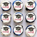 Gyufise 48Pcs Edible 2025 Graduation Cap Cupcake Toppers Wafer Paper Class of 2025 Grad Cap Cupcake Picks for 2025 Graduation Theme Party Cake Decorations Supplies Pink