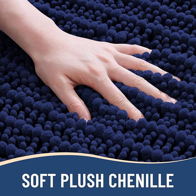 Arotive Luxury Chenille Bathroom Rug Mat, Extra Soft Thick Absorbent Shaggy Bath Rugs, Non-Slip Machine Wash Dry, Plush Bath Mats for Bathroom, Shower and Tub, 47x20, Navy