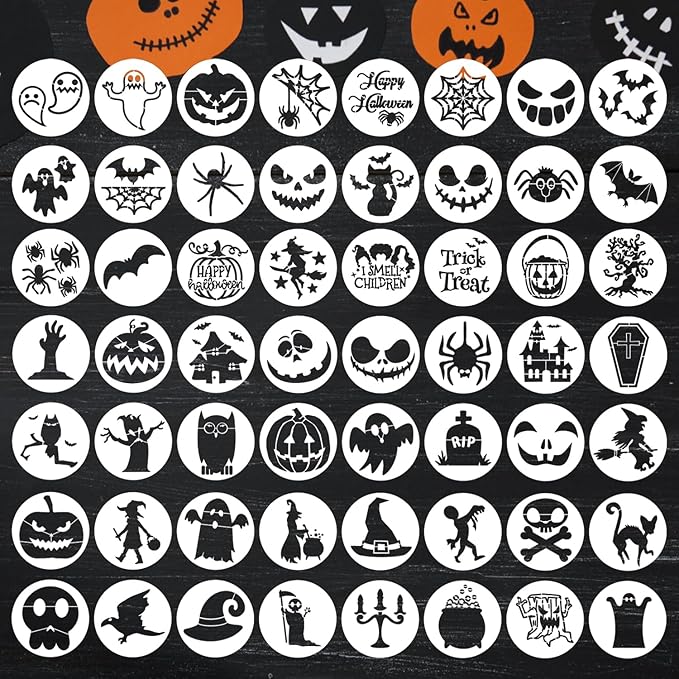 Halloween Stencils for Painting on Wood 3inch Reusable Pumpkin Ghost Face Stencils Boo Trick or Treat Draw Templates for Painting on Wood Slice Tier Tray Fabrics Window Decor