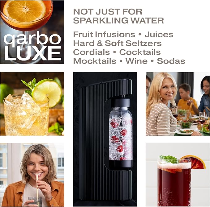 Twenty39 Qarbo LUXE Sparkling Water & Beverage Maker, Wide-Mouth 1L Bottle, Metal Body (Tuscan Gold) | Carbonate Water, Infusions & Low-Sugar Drinks | Easy-Clean Care, Reusable Bottle