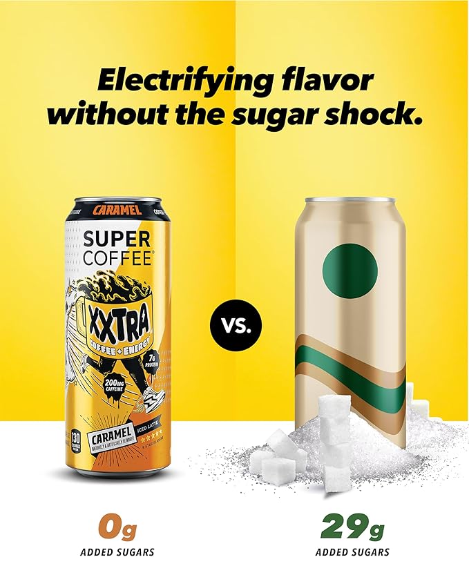 Super Coffee XXTRA, Keto Protein Coffee (0g Added Sugar, 7g Protein, 130 Calories) [Caramel] 15 Fl Oz, 12 Pack | Iced Smart Coffee Drinks - SoyFree GlutenFree