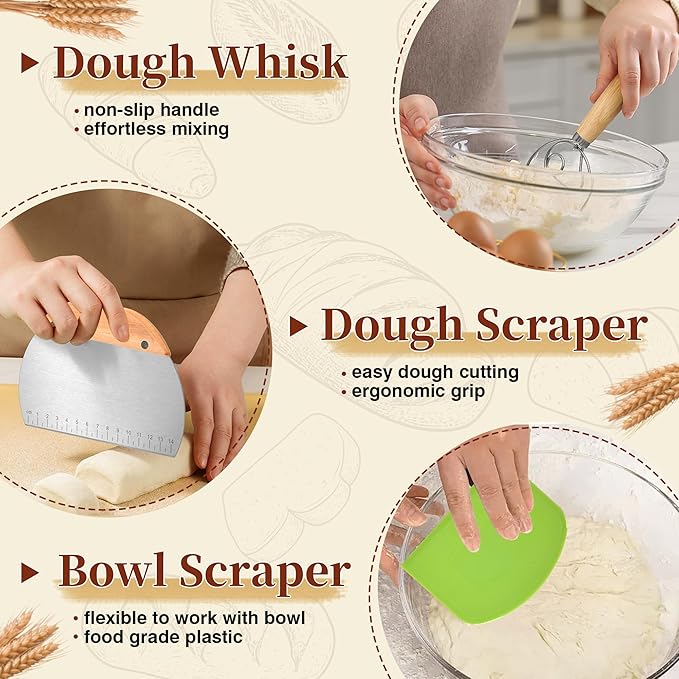 Sourdough Starter Kit, 9" Round & 10" Oval Banneton Bread Proofing Basket Set, Sourdough Starter Jar Glass, Complete Sourdough Bread Baking Supplies Making Tools Gifts for Bakers Women Mom