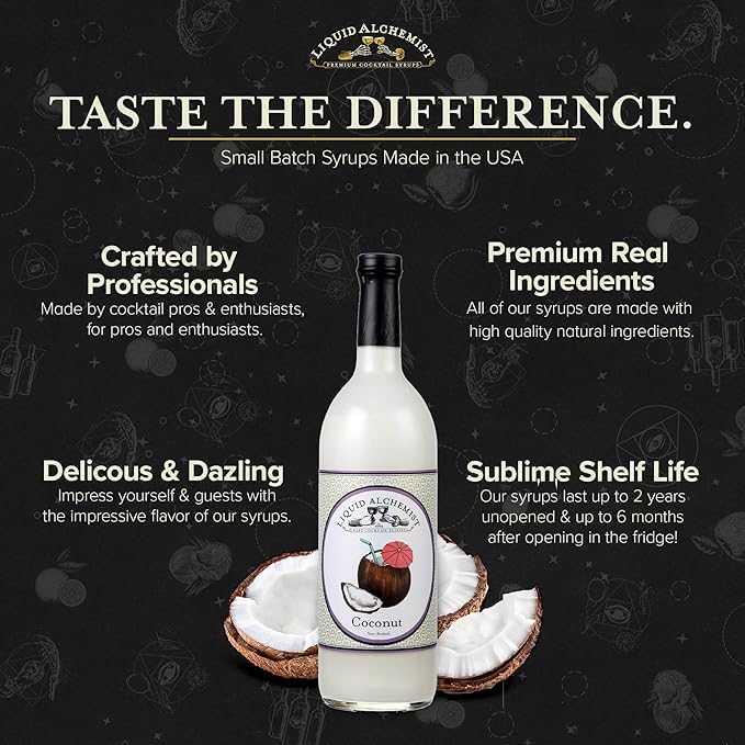 Liquid Alchemist Coconut Syrup for Drinks - Real Ingredients Make our Cream of Coconut Syrup a Perfect Pina Colada Drink Mix - Tropical Flavoring for Drinks - Vegan & Non-GMO (12 oz)