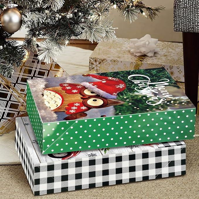 12 Extra Large Christmas Gift Wrap Boxes Bulk with Lids, 12 Tissue paper and 80 Foil Christmas Stickers for Wrapping Oversized Clothes (Robes, Sweater, Coat, Shirts) and Xmas Holiday Present