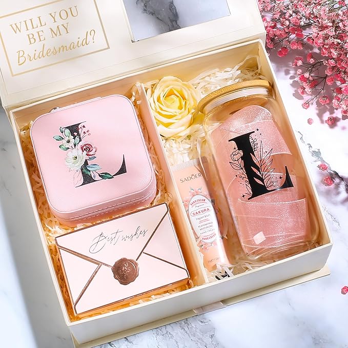 AYGXU Small Travel Jewelry Case, Portable Jewelry Box, Organizer Storage Holder Box, Iced Coffee Cute Tumbler Cup, Bamboo Lids for Glass, Teacher Gifts for Women, Initial I Pink