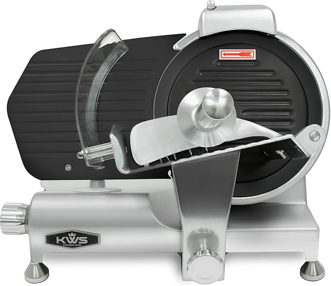 KWS MS-10ET All Metal 320W Electric Meat Slicer 10-Inch with Non-sticky Teflon Blade & Extended Back Space, Frozen Meat/Cheese/Food Slicer Low Noise Commercial and Home Use [ ETL, NSF Certified ]