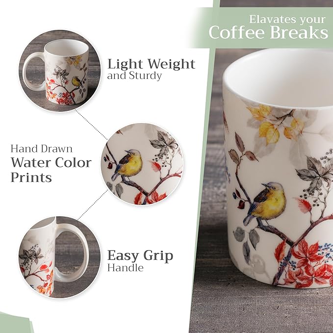 Maison d' Hermine Coffee Mug with Handles Fine Bone China Mugs Pack of Two Tea Cups for Hot Beverages Cappuccino Latte Home Restaurant Office Perfect for Gift (Equinoxe - Beige, 15 Ounce)