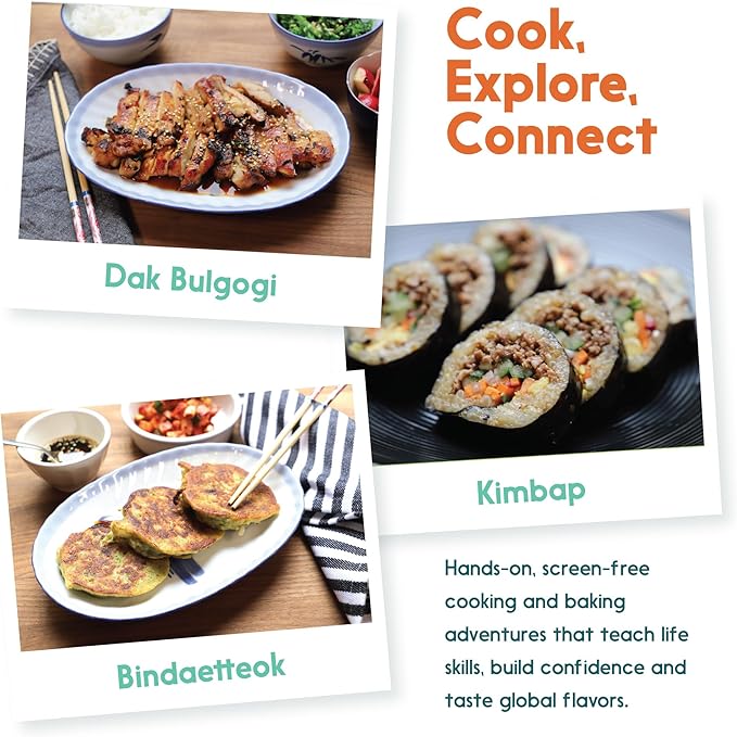 eat2explore Cooking Kits for Kids – Interactive & Educational Kids Cooking Sets Real for Ages 5 and Up,3 Recipe Cards & Global Ingredients – Fun Gift for Young Chefs (South Korea Edition)