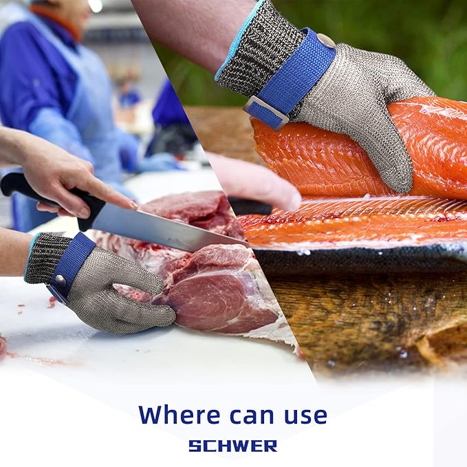 SlicePro ANSI A9 Cut Resistant Glove PR1706, Stainless Steel Mesh Metal Glove, Food Grade for Kitchen Cooking, Butcher Meat Cutting, Oyster Shucking, Mandoline, Fishing (L, 50 Pairs)