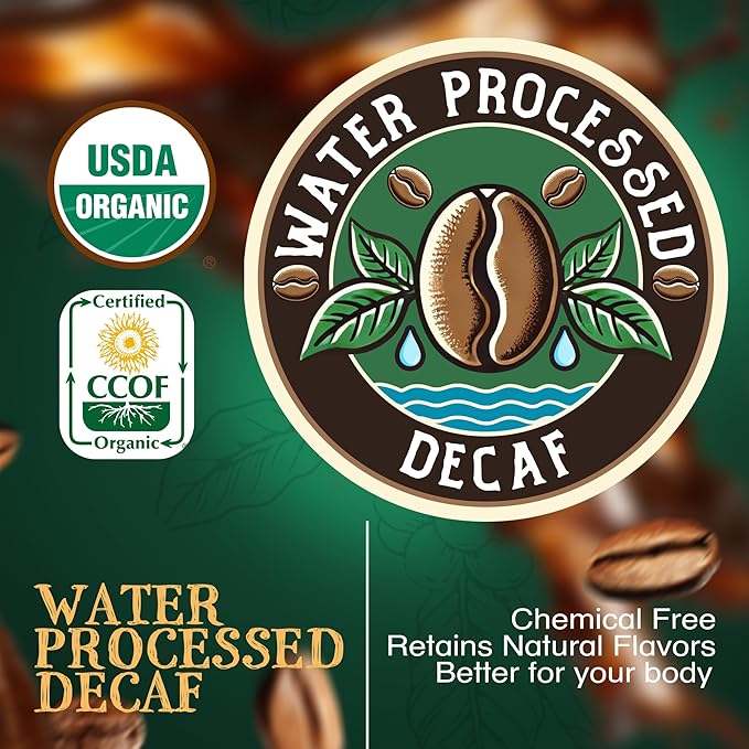 The Bean Organic Coffee Company Water Processed DECAF Chocolate Macadamia Nut, Medium Roast, Ground Coffee, 16-Ounce Bags (Pack of 2), Café Molido Tostado Orgánico descafeinado