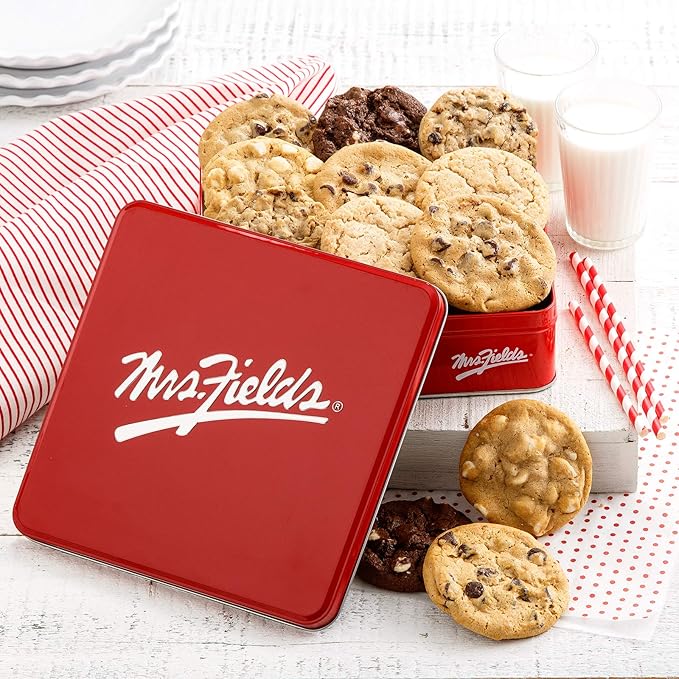 Mrs. Fields Dozen Original Cookie Signature Tin - Assorted with 12 Original Cookies in our 5 Classic Cookie Flavors