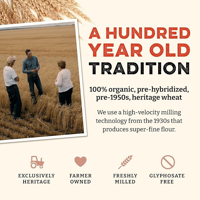 Sunrise Flour Mill Heritage Whole Wheat Bread Blend - 5 lb | USDA Organic All Purpose Flour Unbleached - Non-GMO, Kosher, Grown Without Glyphosate, Ancient Grains, Bread Flour Organic.