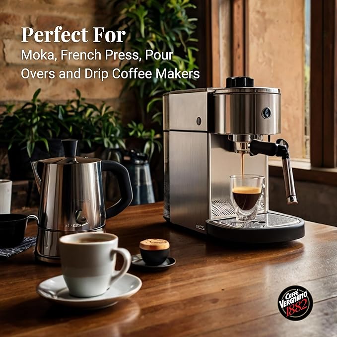 Caffe Vergnano 1882 Antica Bottega Whole Bean Arabica Medium Roast Espresso, 1.1 lbs Bag - Italian Coffee Beans with notes of Chocolate, Nuts & Caramel, Intensity 5/10-500g Bag (6 Pack)