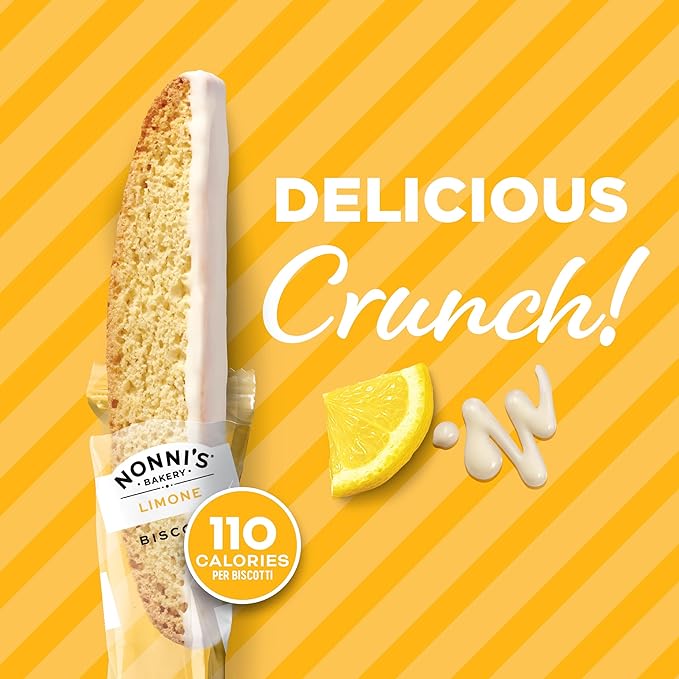 Nonni's Limone Lemon-Iced Biscotti Cookies – Individually Wrapped Italian Tea-Time Snack, Crunchy Twice-Baked, 110 Cal Each, 21.5 oz Carton, 4 Pack