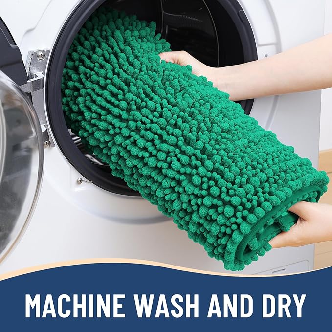Arotive Luxury Chenille Bathroom Rug Mat, Extra Soft Thick Absorbent Shaggy Bath Rugs, Non-Slip Machine Wash Dry, Plush Bath Mats for Bathroom, Shower and Tub, 36x24, Emerald