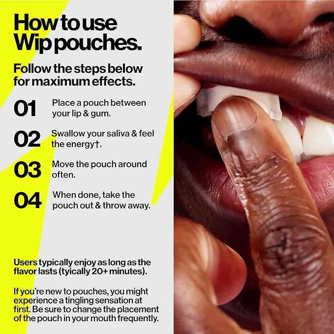 Wip Energy Pouches | 200mg Natural Caffeine | Vitamins and Minerals | Mint | 15 Pouches Per Can | 1 Can