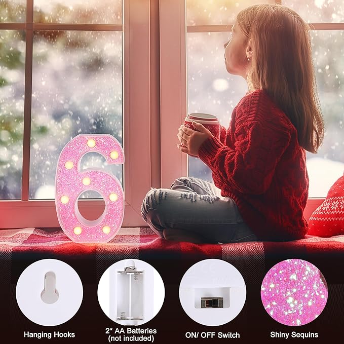 Foaky Pink Light up Letters，Pink Party Decorations,Girls Room Decor,Glitter Marquee Numbers,Alphabet Letter Sign for Night Light Birthday Party Girls Gifts, Home Bar Decoration (3)
