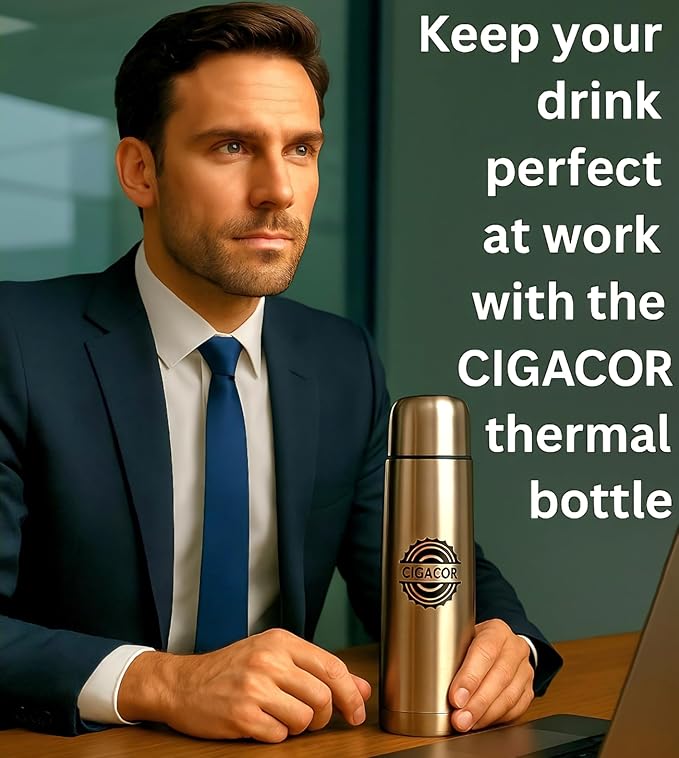 CIGACOR Stainless Steel Insulated Bottle – 17oz Coffee Travel Mug – Keeps Drinks Hot for 12 Hours & Cold for 24 – Leakproof Lid – Fits Car Cup Holders – Ideal for Office, Gym & Travel