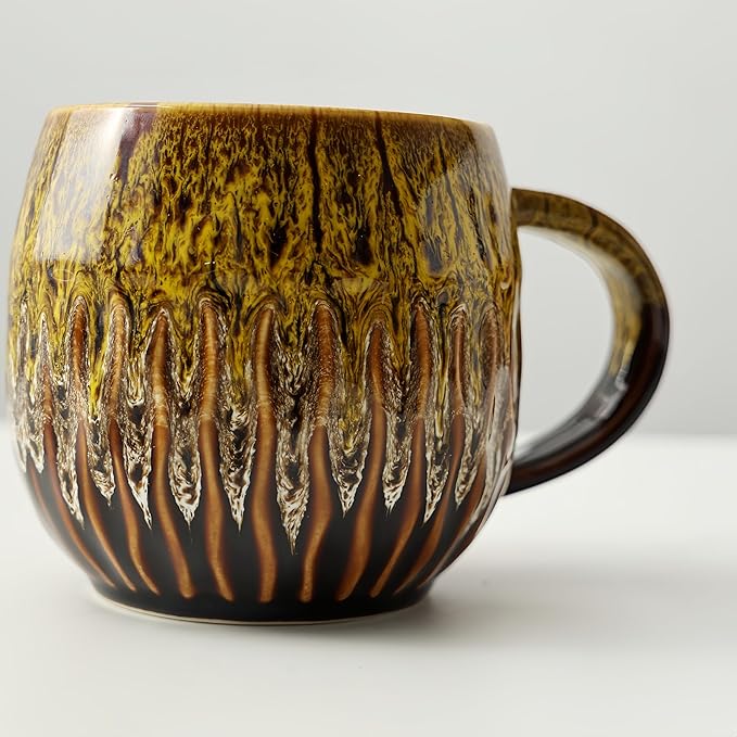20oz Raku Glaze Coffee Mug - Unique Handcrafted Look Ceramic Cup, Large Tea Mug, Microwave & Dishwasher Safe (yellow)