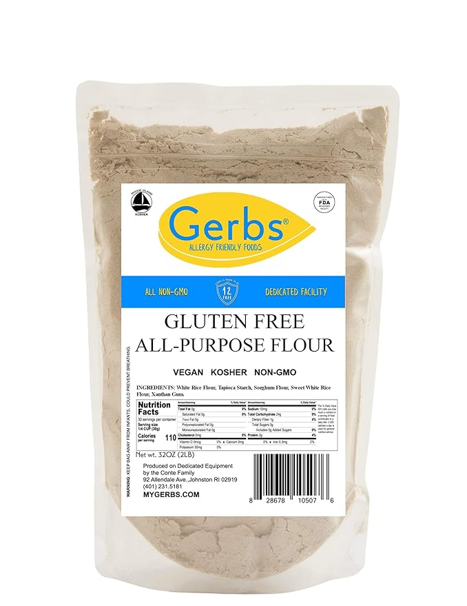 Gerbs All Purpose Gluten Free Baking Flour 2 lbs. | Custom Blend, No Artificial Additives, Resealable Bag | Smooth Texture, Neutral Taste for Versatile Use | Top 14 Allergen-Free