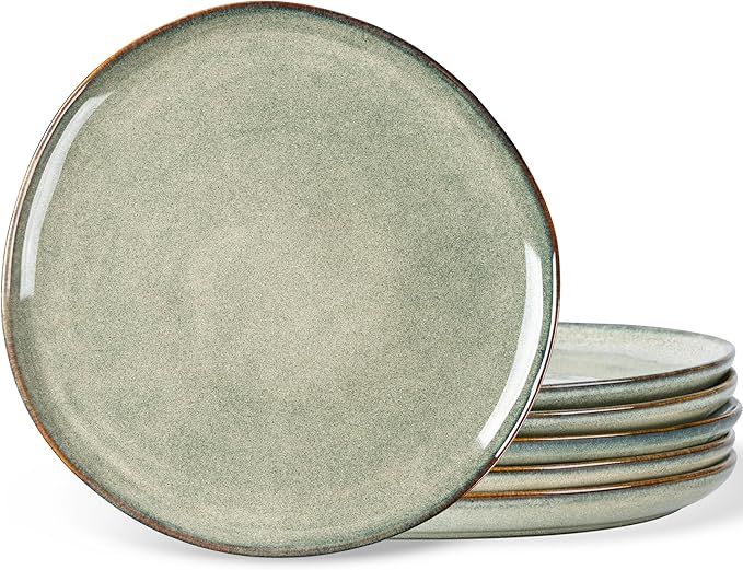 AmorArc Ceramic Plates Set of 6,8.5 Inch Handmade Reactive Glaze Stoneware Plates set for Dessert,Salad,Appetizer,Small Dinner Plates,Microwave & Dishwasher Safe,Scratch Resistant