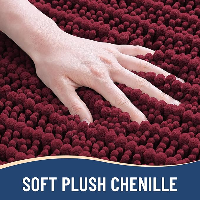 Arotive Luxury Chenille Bathroom Rug Mat, Extra Soft Thick Absorbent Shaggy Bath Rugs, Non-Slip Machine Wash Dry, Plush Bath Mats for Bathroom, Shower and Tub, 70x24, Burgundy