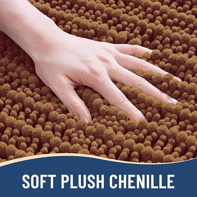 Arotive Luxury Chenille Bathroom Rug Mat, Extra Soft Thick Absorbent Shaggy Bath Rugs, Non-Slip Machine Wash Dry, Plush Bath Mats for Bathroom, Shower and Tub, 24x16, Ochre