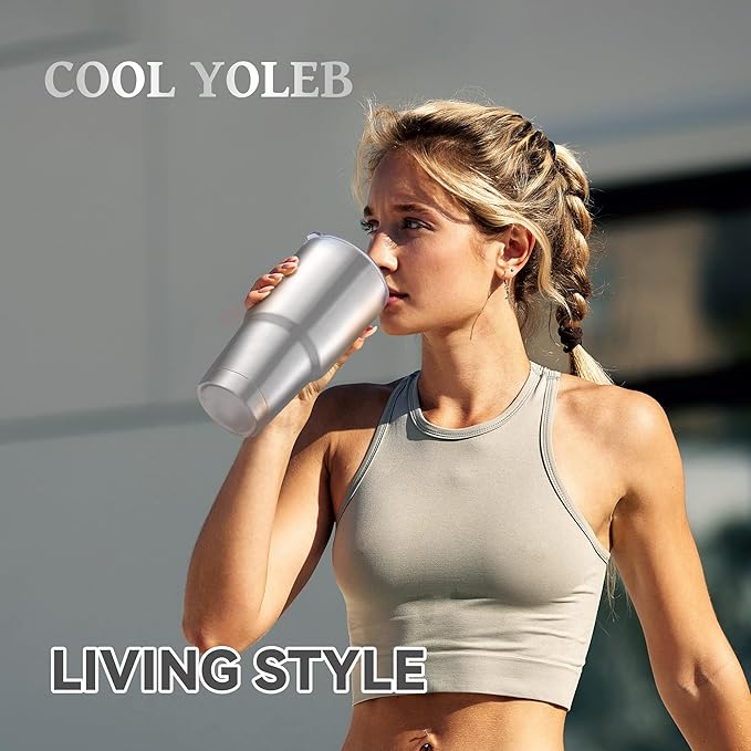 30 oz Tumbler with Lid Stainless Steel Tumblers Bulk Vacuum Insulated Cup Reusable Powder Coated Travel Mug Double Wall Leak Proof Cups Keep Cold Drinks for 12 Hours Stainless, Set of 4