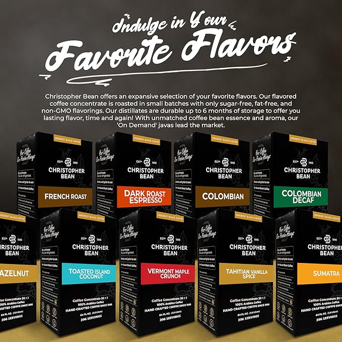 Christopher Bean Coffee - 396 servings, 30 to 1 Blend Bag in Box Liquid Instant Coffee or Cold Brew Coffee Concentrate - Hot or Iced Coffee - Tahitian Vanilla Spice