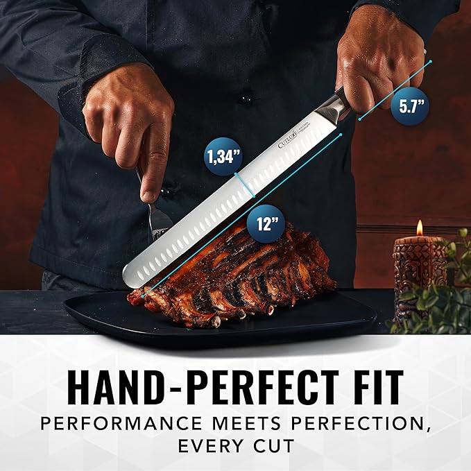 Cutluxe Slicing Carving Knife – 12" Brisket Knife, Meat Cutting and BBQ Knife – Razor Sharp German Steel, Sheath Included, Full Tang, Ergonomic Handle Design – Artisan Series