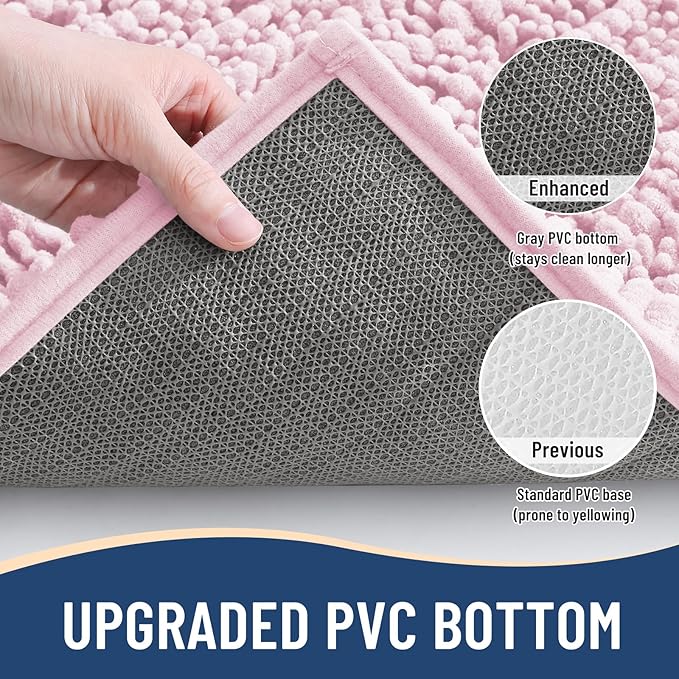 Arotive Luxury Chenille Bathroom Rug Mat, Extra Soft Thick Absorbent Shaggy Bath Rugs, Non-Slip Machine Wash Dry, Plush Bath Mats for Bathroom, Shower and Tub, 44x24, Pink