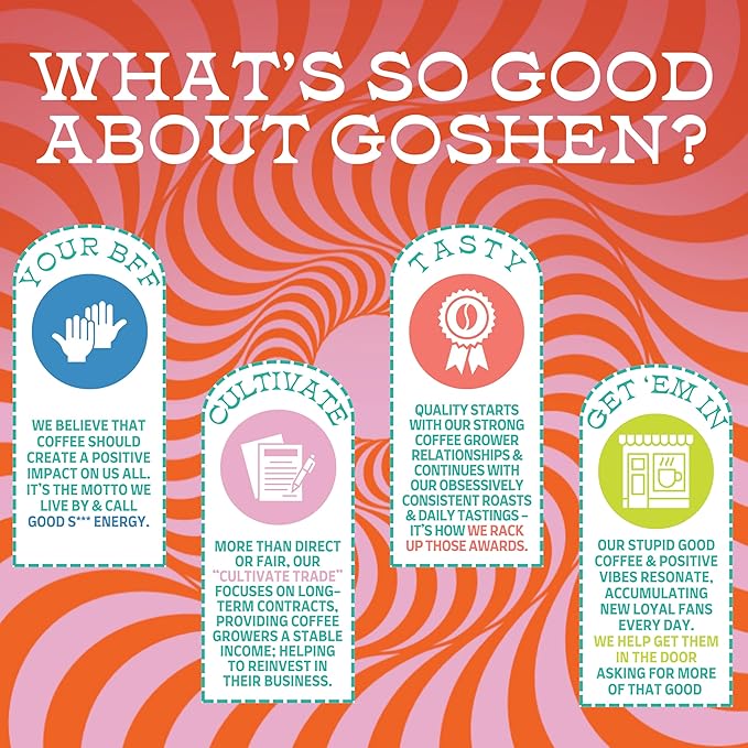 Goshen Coffee Roasters Whole Bean Bright Eyed Breakfast Blend | Light Roast, Brewed or Espresso | Award-Winning - Natural and Washed | Vibrant, Almond, Brown Sugar Flavors | 12 Oz Bag