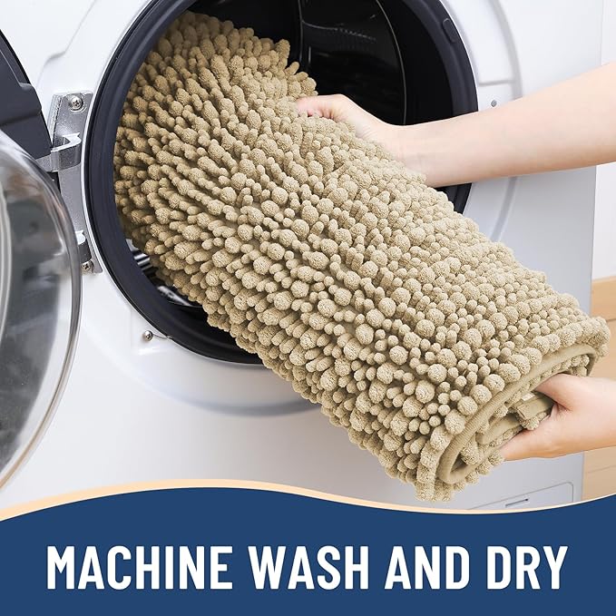 Arotive Luxury Chenille Bathroom Rug Mat, Extra Soft Thick Absorbent Shaggy Bath Rugs, Non-Slip Machine Wash Dry, Plush Bath Mats for Bathroom, Shower and Tub, 40x24, Beige