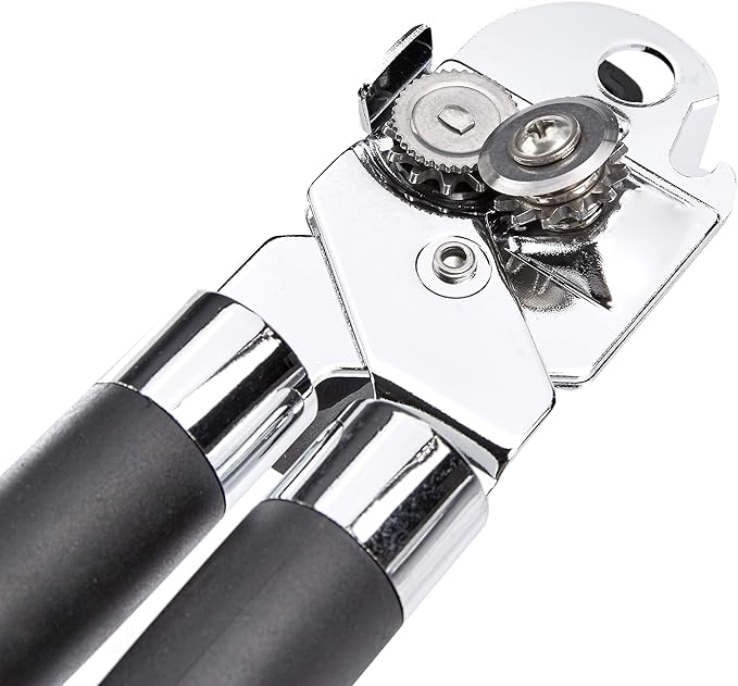 Amazon Basics Multi-function Manual Can Opener and Bottle Opener, 22 cm, Black Soft Grip Dual Handle