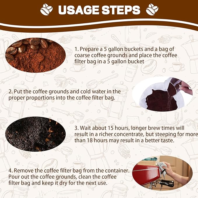 Alocs Cold Brew Coffee Filter Bag Compatible with Toddy Cold Brew System for 5 Gallon Commercial Brewers, Filter Bag for Coffee Grounds & Ice Tea - Quick Drain, Washable & Reusable (2 Pack)